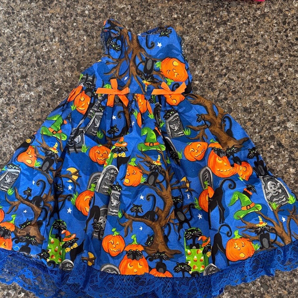 Handmade American Girl Halloween Pumpkin and Cat Spooky 18" Doll Dress